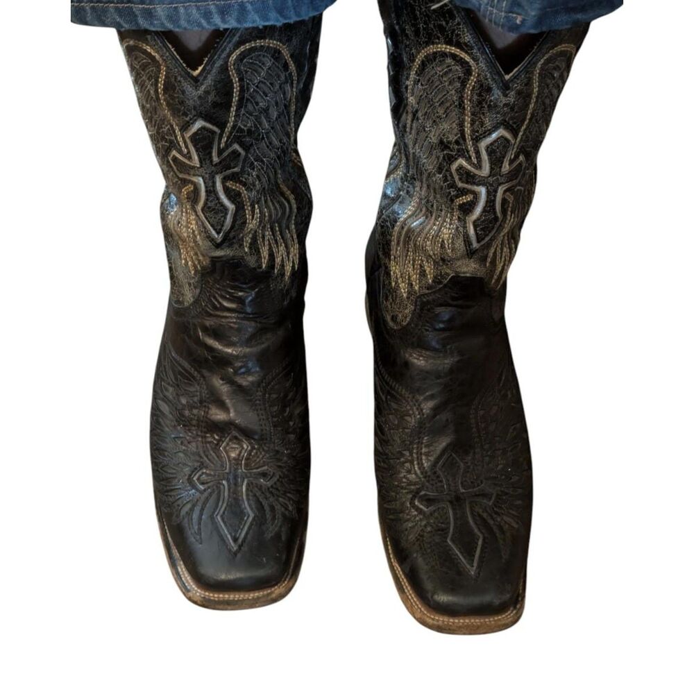 Corral Black Y2K Leather Wing & Cross Inlay Square Toe Cowboy Boots, Men's 11 D